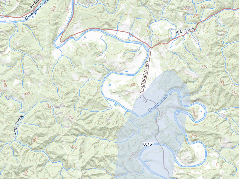 NEXRAD radar-signature map of the hail over Elkton, OR