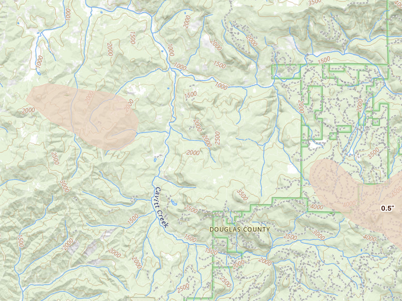 Radar-estimated hail-size map of the storm over Glide, OR on May 2, 2026