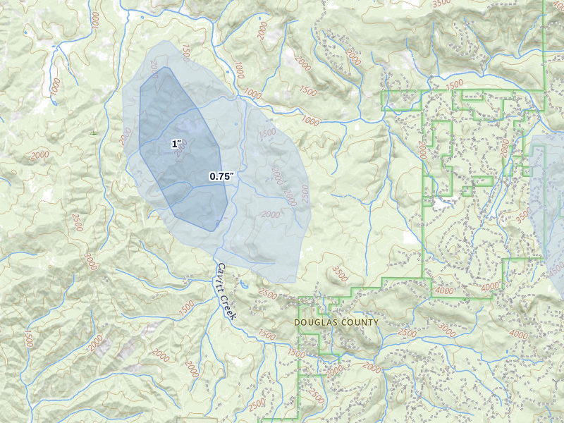 NEXRAD radar-signature map of the hail storm over Glide, OR on May 2, 2026