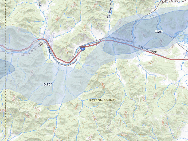 NEXRAD radar-signature map of the hail storm over Gold Hill, OR on May 3, 2026