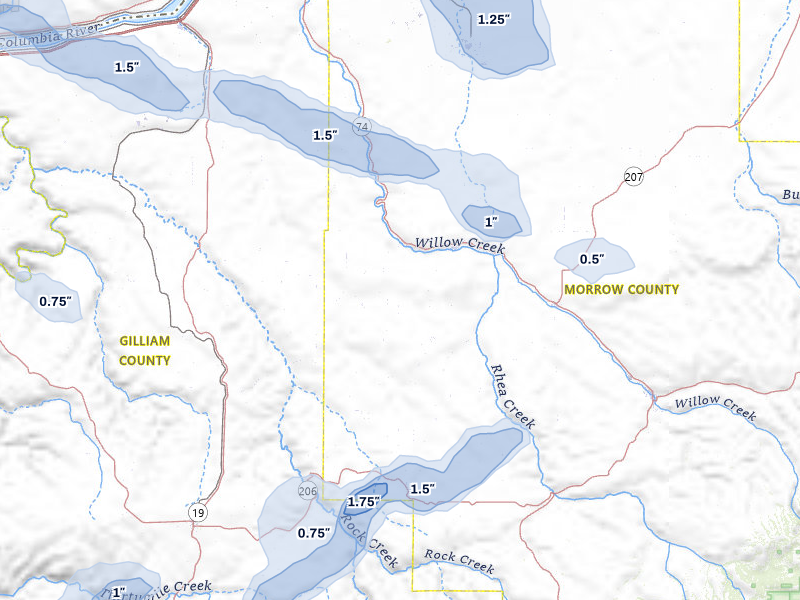 NEXRAD radar-signature map of the hail storm over Ione, OR on May 28, 2026