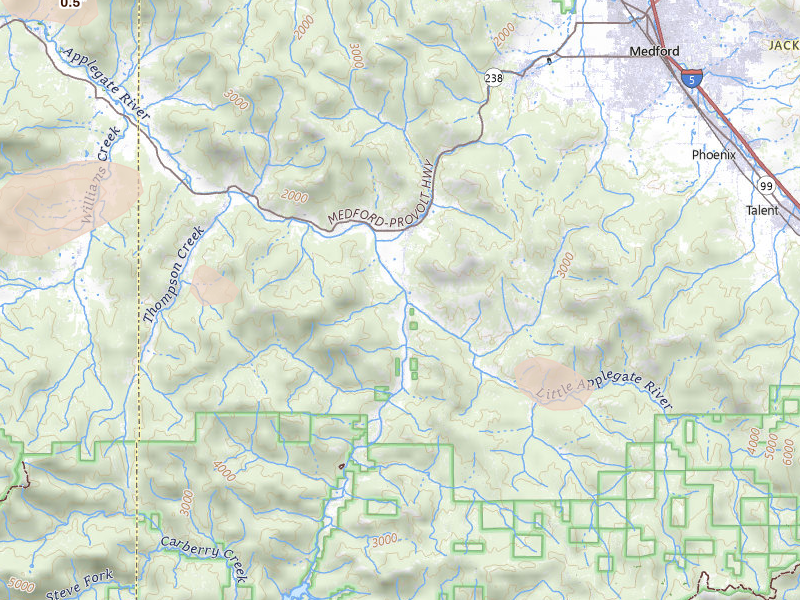 Radar-estimated hail-size map of the storm over Jacksonville, OR on May 3, 2026