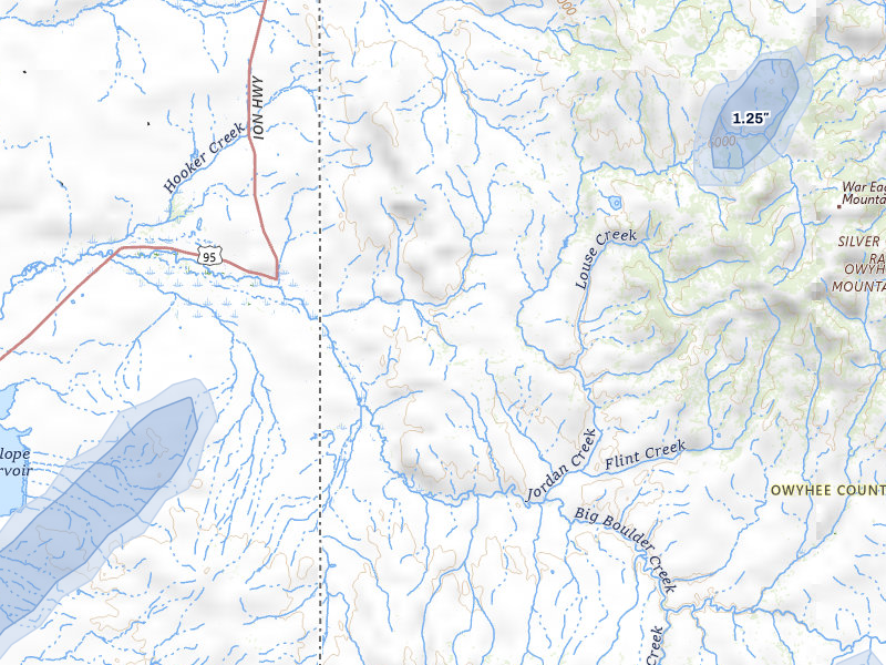 NEXRAD radar-signature map of the hail over Jordan Valley, OR