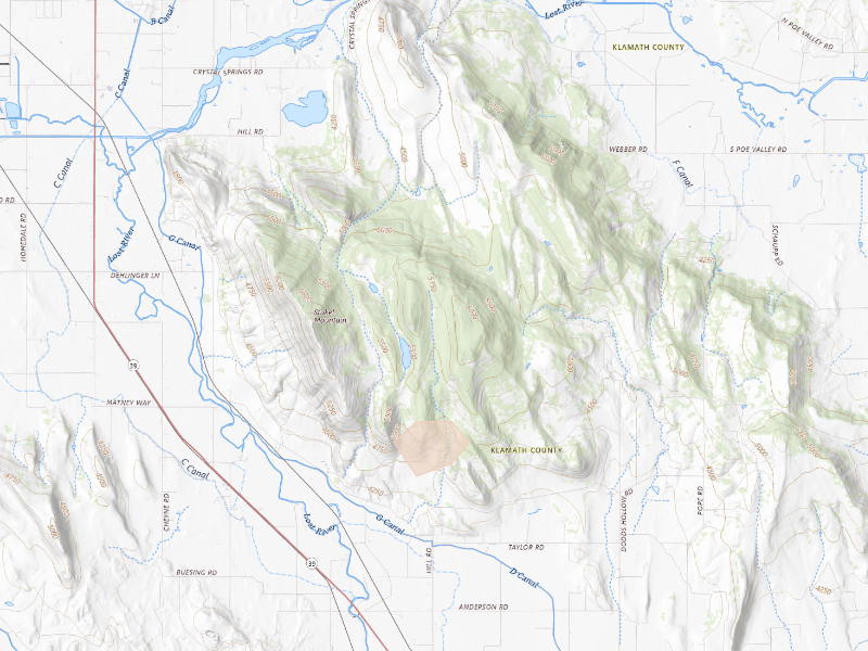 Radar-estimated hail-size map of the storm over Klamath Falls, OR on Sep 16, 2026