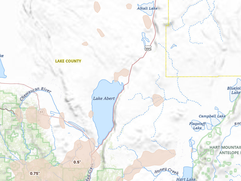 Radar-estimated hail-size map of the storm over Lakeview, OR on May 27, 2026