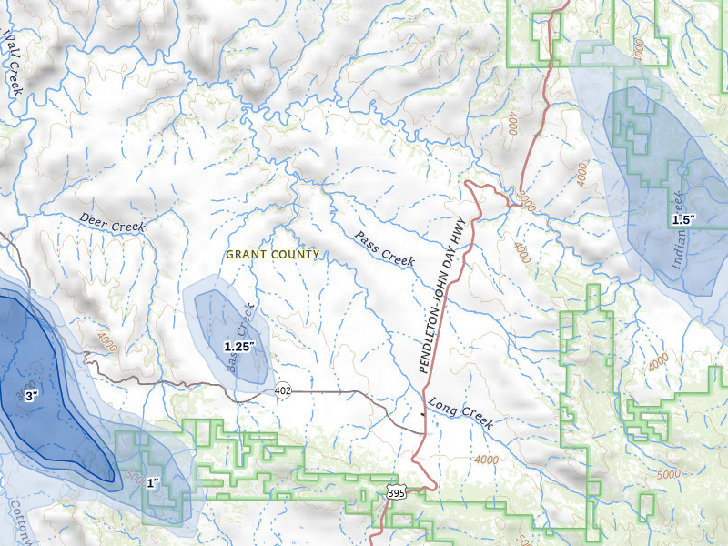 NEXRAD radar-signature map of the hail storm over Long Creek, OR on May 28, 2026