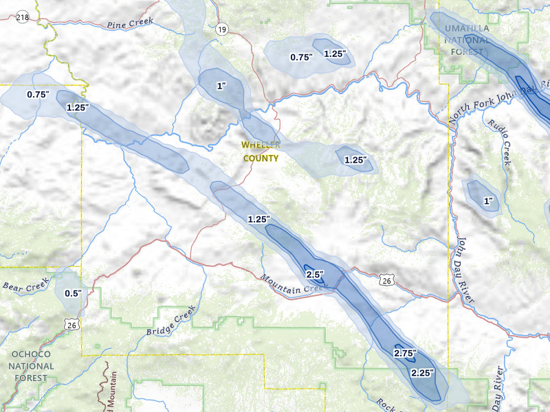 NEXRAD radar-signature map of the hail storm over Mitchell, OR on May 28, 2026