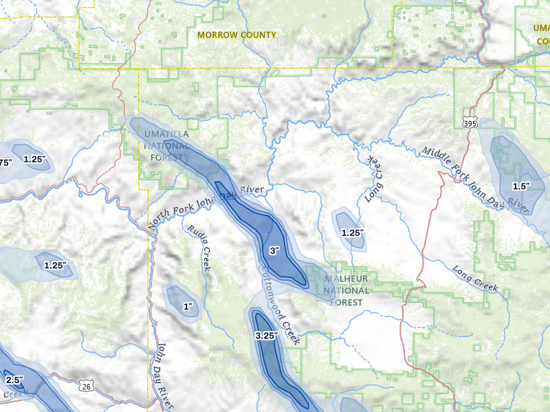 NEXRAD radar-signature map of the hail storm over Monument, OR on May 28, 2026