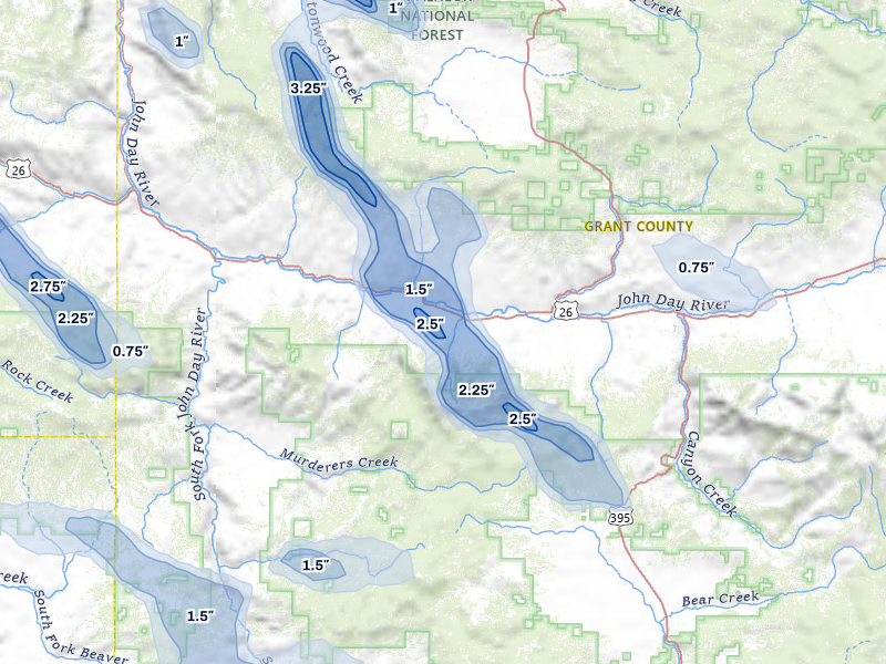 NEXRAD radar-signature map of the hail storm over Mount Vernon, OR on May 28, 2026