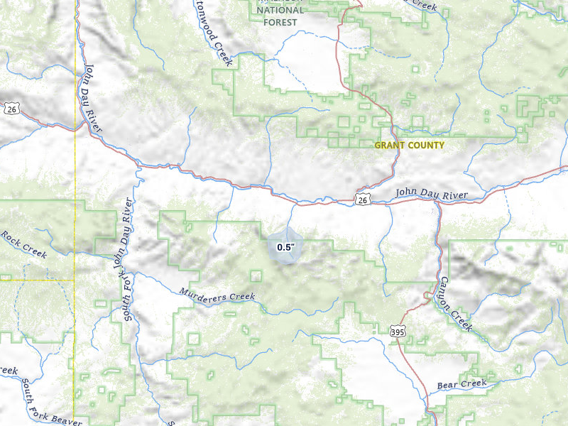 NEXRAD radar-signature map of the hail storm over Mount Vernon, OR on Jul 7, 2026