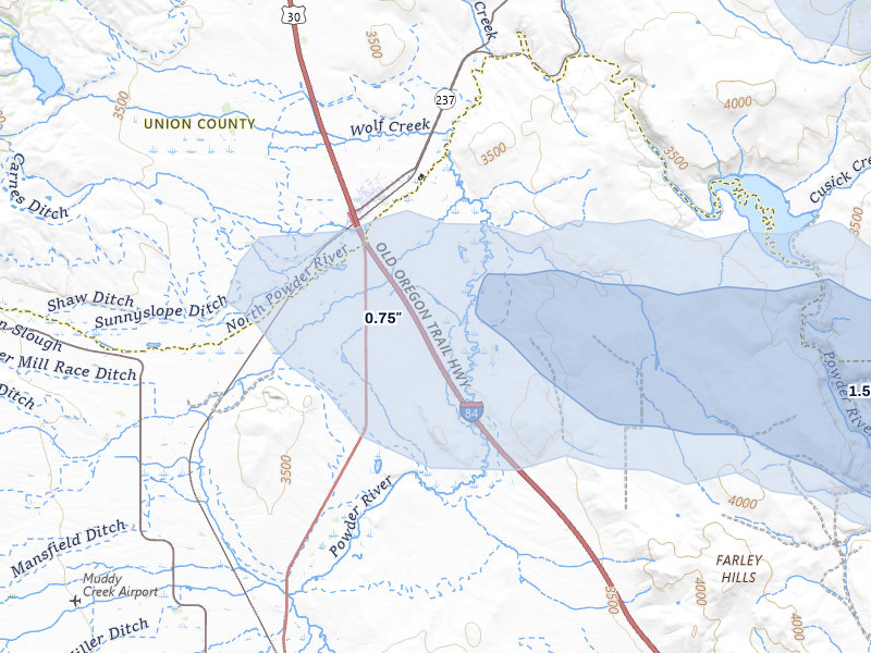 NEXRAD radar-signature map of the hail storm over North Powder, OR on May 28, 2026