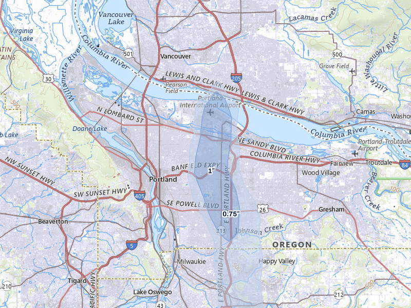 NEXRAD radar-signature map of the hail storm over Portland, OR on Jul 22, 2026