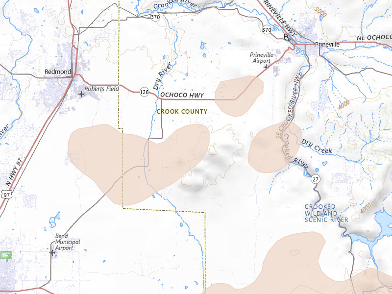 Radar-estimated hail-size map of the storm over Powell Butte, OR on May 28, 2026
