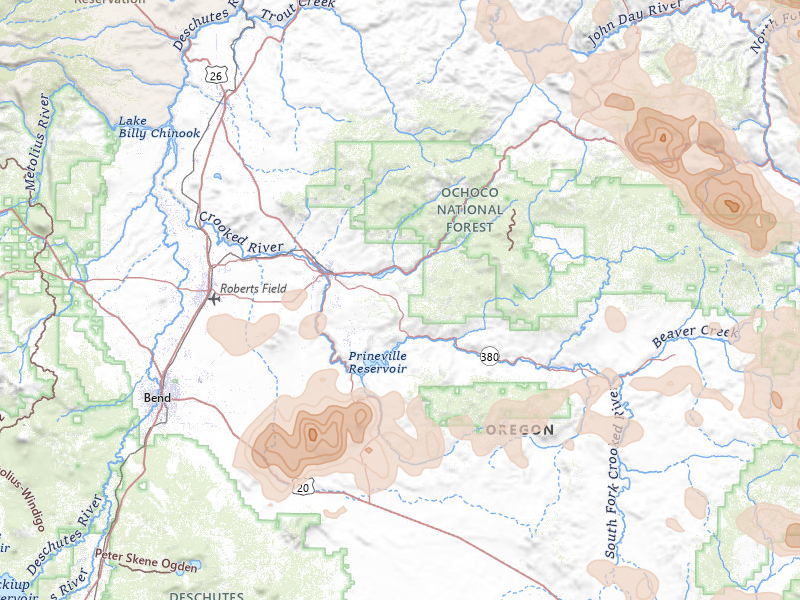 Radar-estimated hail-size map of the storm over Prineville, OR on May 28, 2026