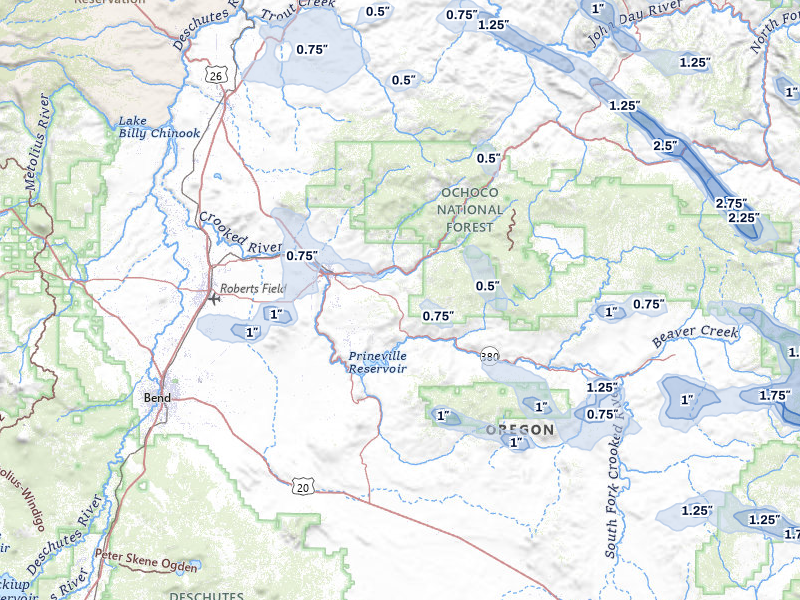 NEXRAD radar-signature map of the hail storm over Prineville, OR on May 28, 2026