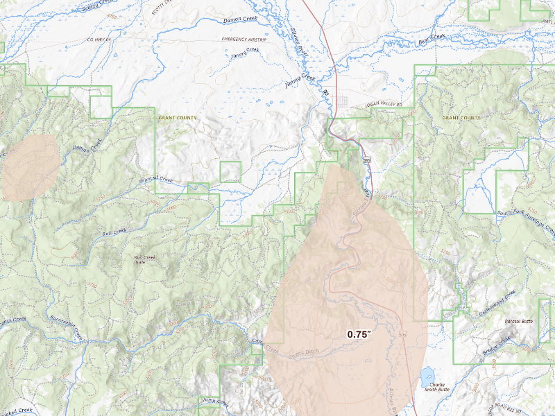 Radar-estimated hail-size map of the storm over Seneca, OR