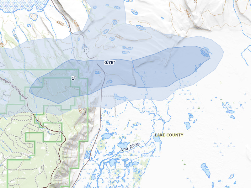 NEXRAD radar-signature map of the hail storm over Summer Lake, OR on Jul 6, 2026