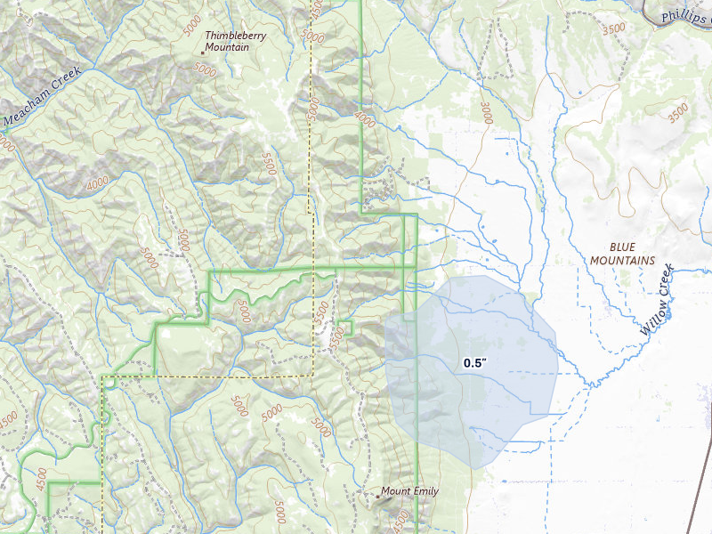NEXRAD radar-signature map of the hail storm over Summerville, OR on May 28, 2026