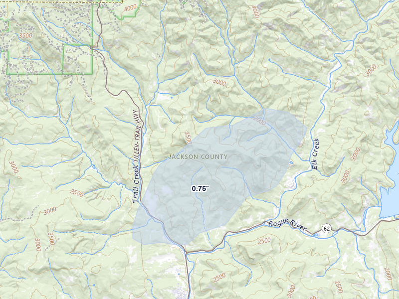 NEXRAD radar-signature map of the hail storm over Trail, OR on May 3, 2026