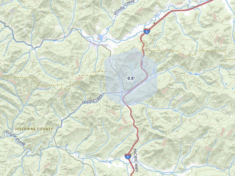 NEXRAD radar-signature map of the hail storm over Wolf Creek, OR on May 3, 2026