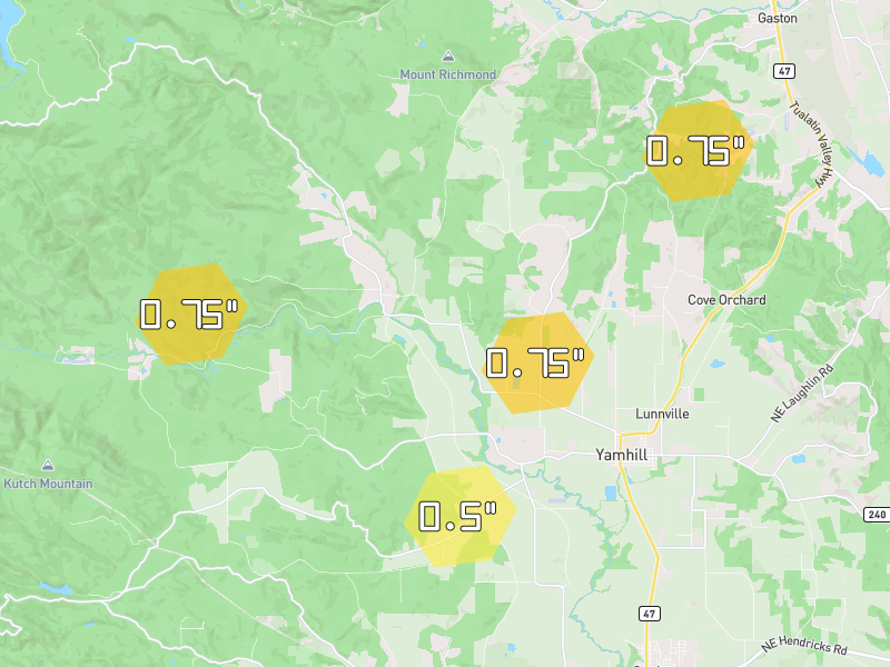 Hail map of Yamhill, OR on Jul 22, 2026, hail up to 0.75"
