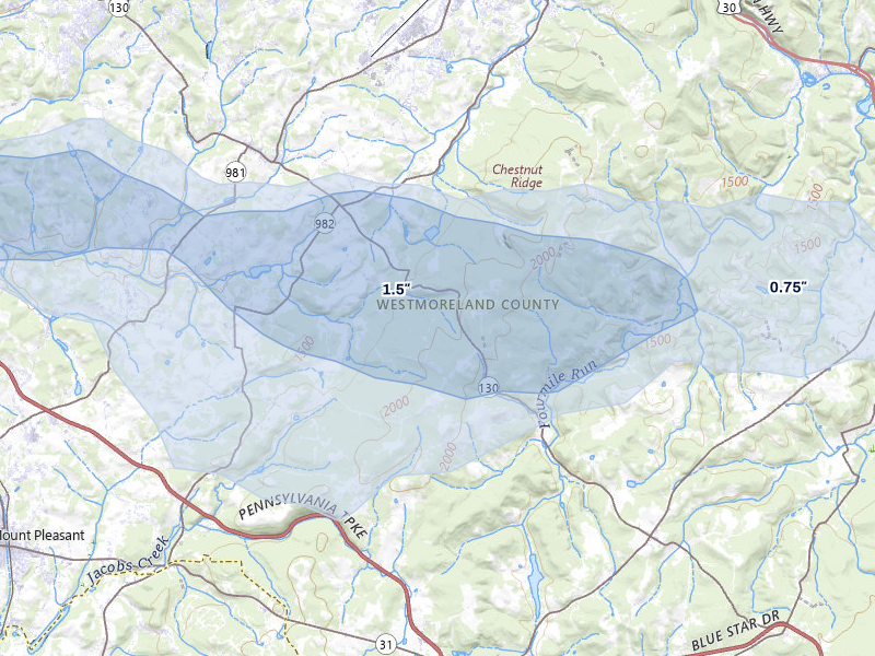 NEXRAD radar-signature map of the hail storm over Acme, PA on May 13, 2026