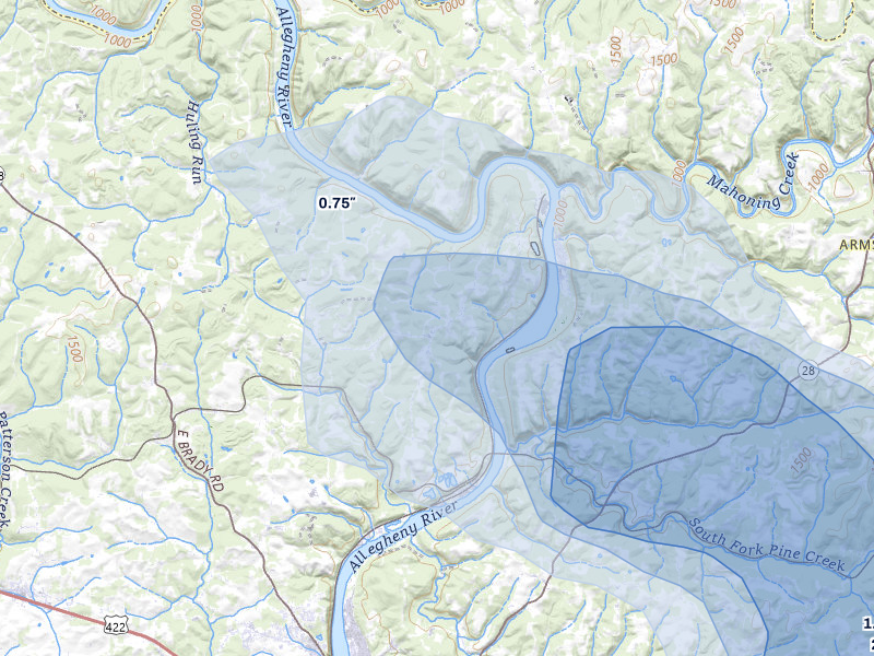 NEXRAD radar-signature map of the hail over Adrian, PA