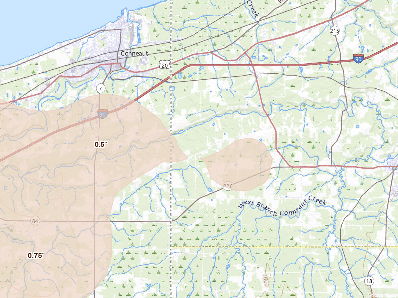 Radar-estimated hail-size map of the storm over Albion, PA on Jun 10, 2026