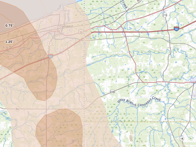 Radar-estimated hail-size map of the storm over Albion, PA on Sep 1, 2026