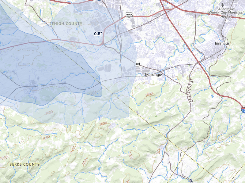 NEXRAD radar-signature map of the hail storm over Alburtis, PA on Jul 3, 2026
