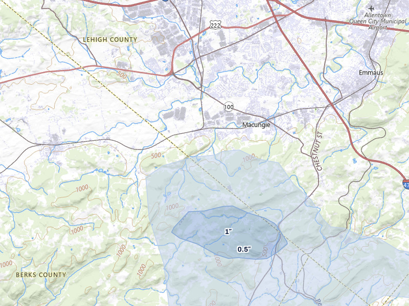 NEXRAD radar-signature map of the hail over Alburtis, PA