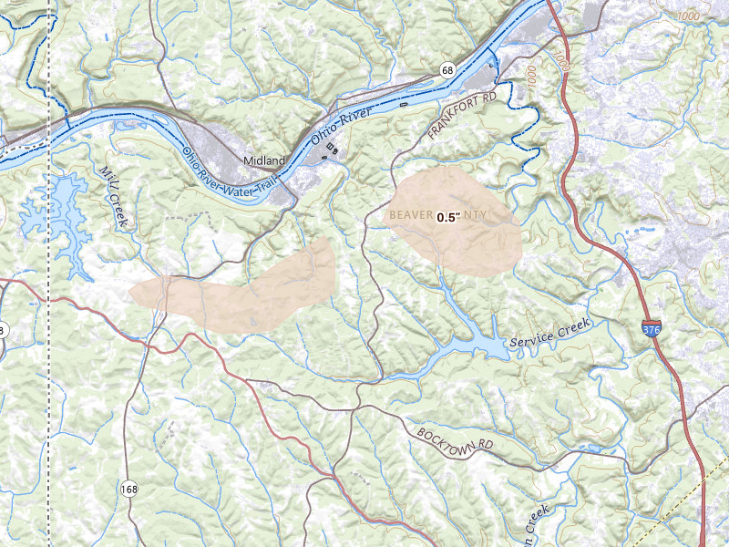 Radar-estimated hail-size map of the storm over Aliquippa, PA on Mar 22, 2026