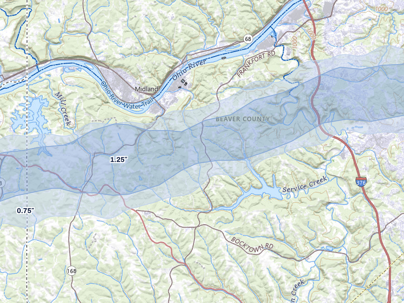 NEXRAD radar-signature map of the hail storm over Aliquippa, PA on Mar 22, 2026