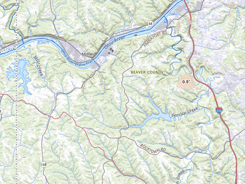 Radar-estimated hail-size map of the storm over Aliquippa, PA on Apr 14, 2026
