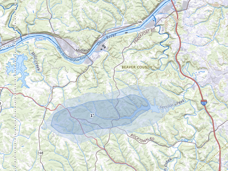 NEXRAD radar-signature map of the hail storm over Aliquippa, PA on Aug 2, 2026