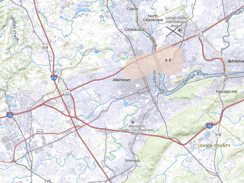 Radar-estimated hail size over Allentown, PA on Sep 3, 2026