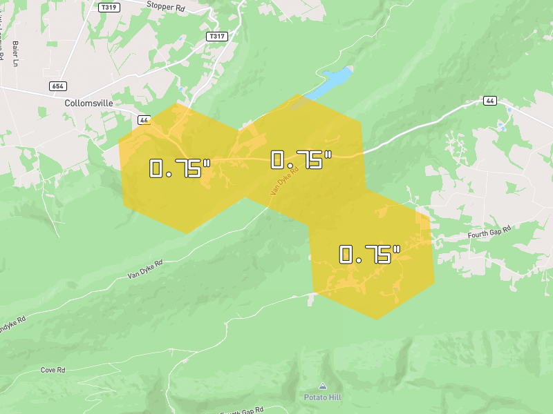 Hail map of Allenwood, PA on Jul 3, 2026, hail up to 0.75"