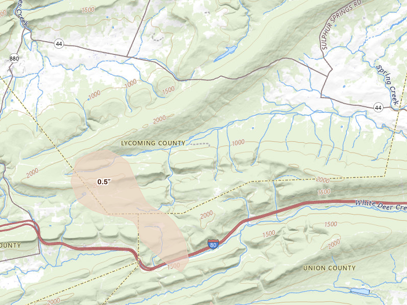 Radar-estimated hail-size map of the storm over Allenwood, PA on Sep 1, 2026
