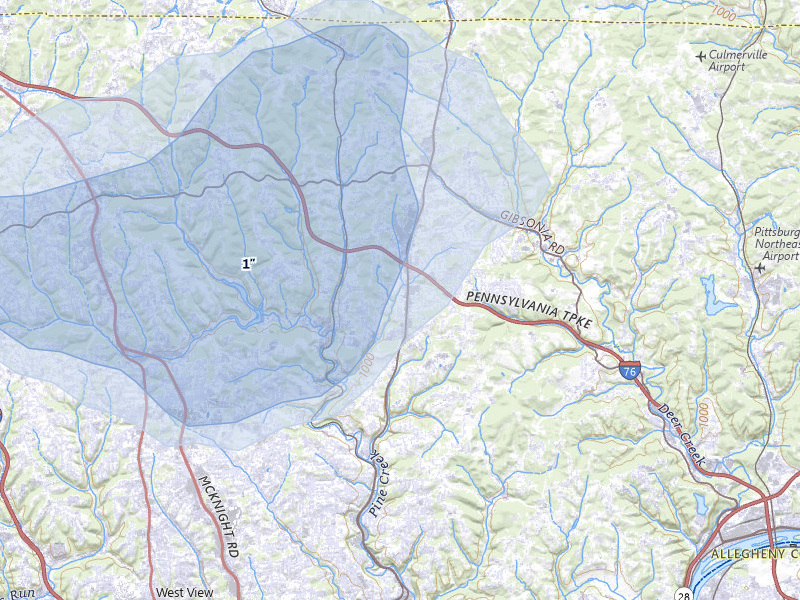NEXRAD radar-signature map of the hail storm over Allison Park, PA on Aug 22, 2026