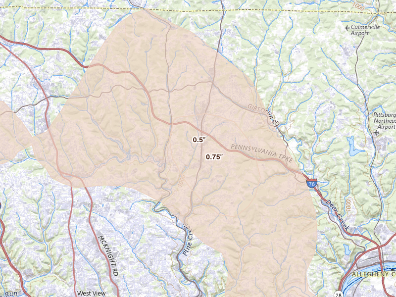 Radar-estimated hail-size map of the storm over Allison Park, PA