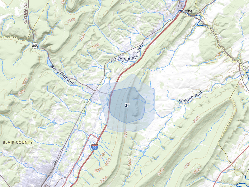 NEXRAD radar-signature map of the hail storm over Altoona, PA on Jul 10, 2026