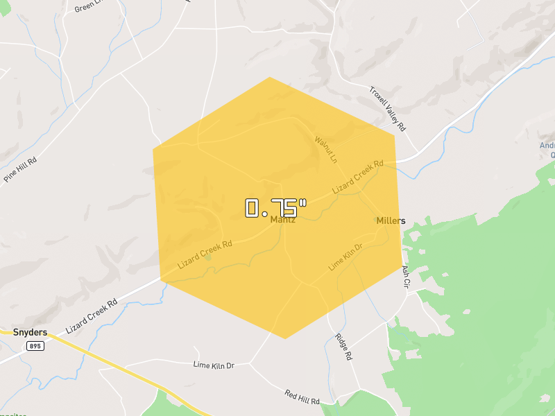 Hail map of Andreas, PA on Jul 28, 2026, hail up to 0.75"