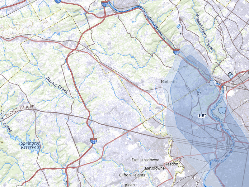 NEXRAD radar-signature map of the hail storm over Ardmore, PA on Jul 11, 2026