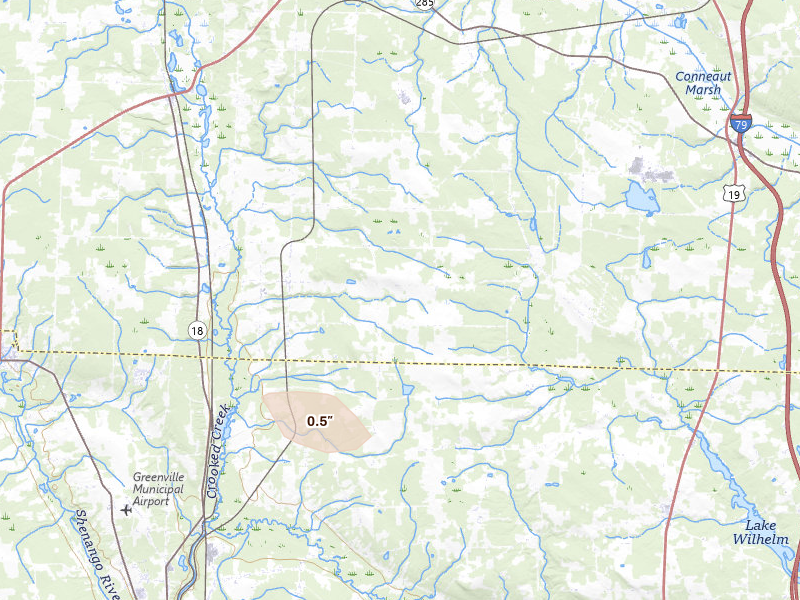 Radar-estimated hail-size map of the storm over Atlantic, PA on Jul 10, 2026