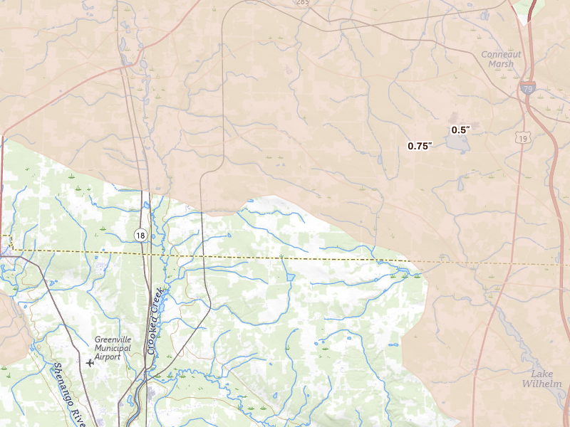 Radar-estimated hail-size map of the storm over Atlantic, PA on Sep 2, 2026