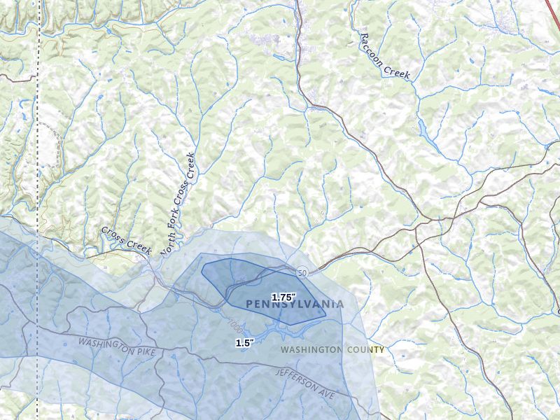 NEXRAD radar-signature map of the hail storm over Avella, PA on Mar 26, 2026