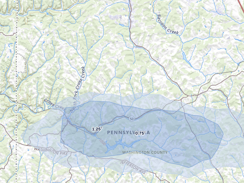NEXRAD radar-signature map of the hail storm over Avella, PA on May 13, 2026
