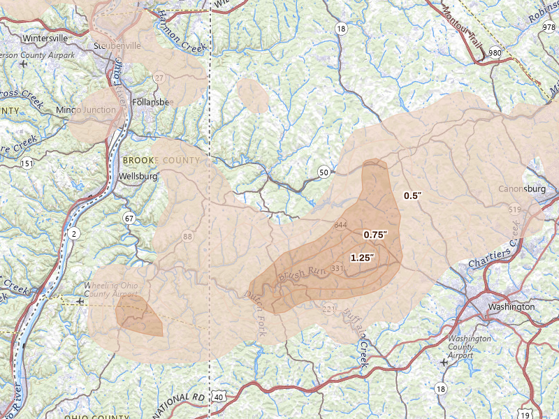 Radar-estimated hail-size map of the storm over Avella, PA