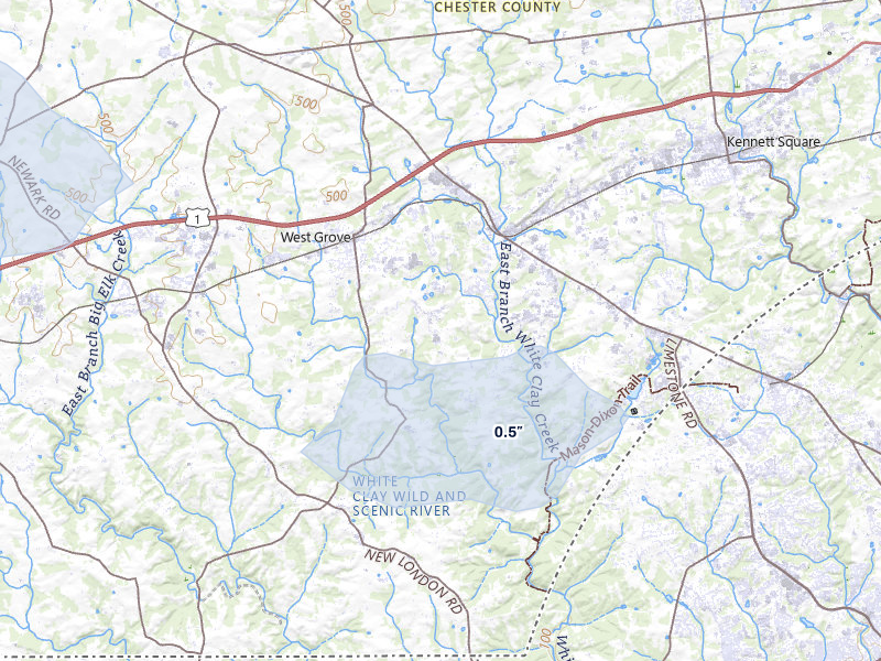 NEXRAD radar-signature map of the hail over Avondale, PA