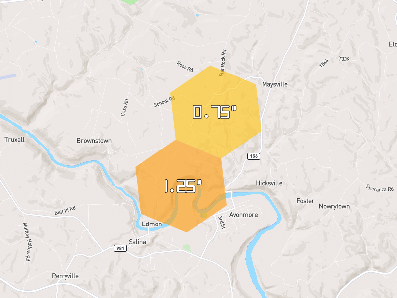 Hail map of Avonmore, PA on Jul 4, 2026, hail up to 1.25"